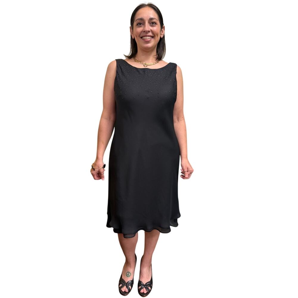 90s DR Black Flounce Hem Draped Cowl Back Tank Dress